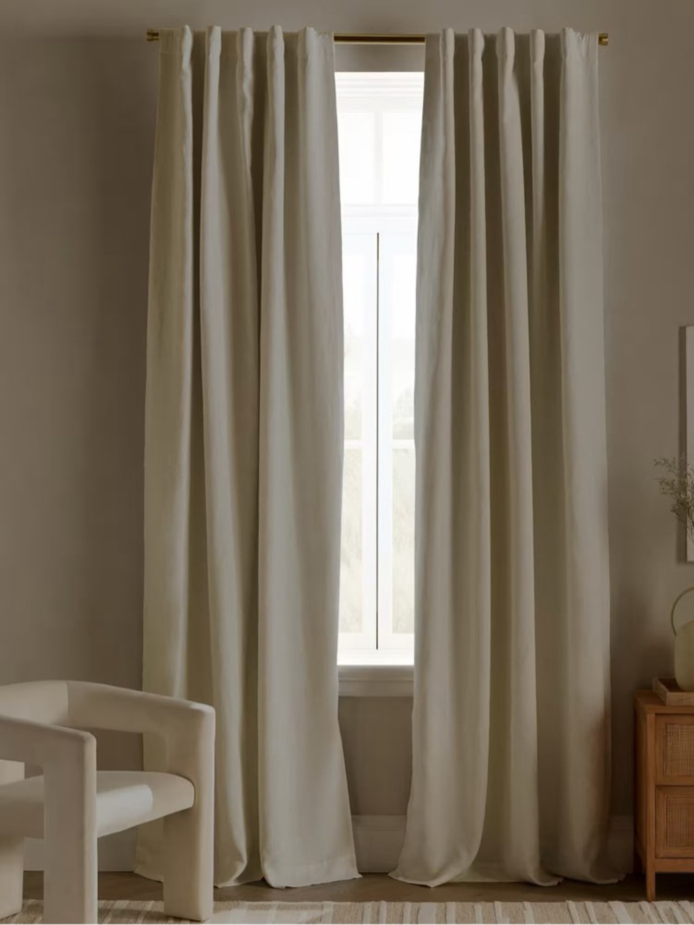 Quince European Linen True Blackout Curtain - Single Panel Ivory 96in x 84